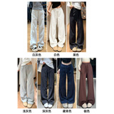 白灰色加绒lulu同款卫裤女秋冬季加厚羊羔绒运动裤窄版显瘦阔腿裤，女装休闲裤，搜酷衣阁