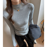 W半高领天丝莱赛尔内搭打底衫女新款时尚洋气磨毛高级感长袖上衣，保暖内衣，搜酷衣阁