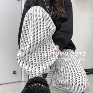 千鸟格阔腿裤女秋季新品松弛感高腰宽松显瘦垂感休闲直筒裤，女装休闲裤，搜酷衣阁