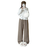 双面羊羔绒阔腿裤女秋冬新款宽松显瘦高腰直筒裤休闲慵懒加厚卫裤，女装休闲裤，搜酷衣阁