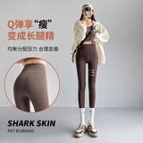 薄绒磨毛鲨鱼裤女外穿保暖加绒紧身高腰收腹打底瑜伽裤季，女装打底裤，搜酷衣阁