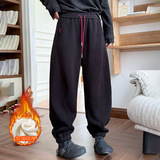 时尚休闲加绒裤子女秋冬款加厚保暖宽松遮肉束脚哈伦裤松紧腰卫裤，女装休闲裤，搜酷衣阁