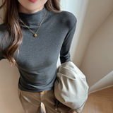 天丝莱赛尔中领坑条基础款纯色长袖打底衫女内搭秋冬正肩t恤上衣，保暖内衣，搜酷衣阁
