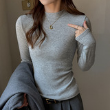 W仿羊绒小立领长袖打底衫女内搭显瘦高级感时尚洋气磨毛上衣，女装T恤，搜酷衣阁