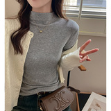 W白色半高领磨毛打底衫女秋冬韩版天丝莱赛尔高级感纯色内搭长袖，保暖内衣，搜酷衣阁