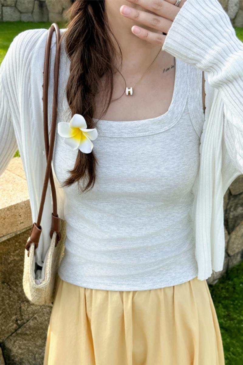 Q严选螺纹针织吊带打底女内搭方领小背心春夏季辣妹高级感外穿，女装背心吊带，搜酷衣阁