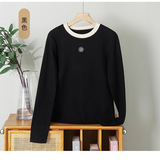 高级感刺绣长袖T恤上衣女2025新款秋冬季圆领纯色内搭修身打底衫，保暖内衣，搜酷衣阁