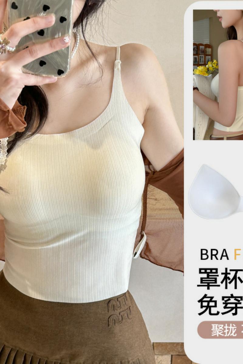 带胸垫固定一体杯冰丝无痕打底吊带背心女内搭可调节外穿性感上衣,女装背心吊带,搜酷衣阁 带胸垫固定一体杯冰丝无痕打底吊带背心女内搭可调节外穿性感上衣,女装背心吊带,搜酷衣阁