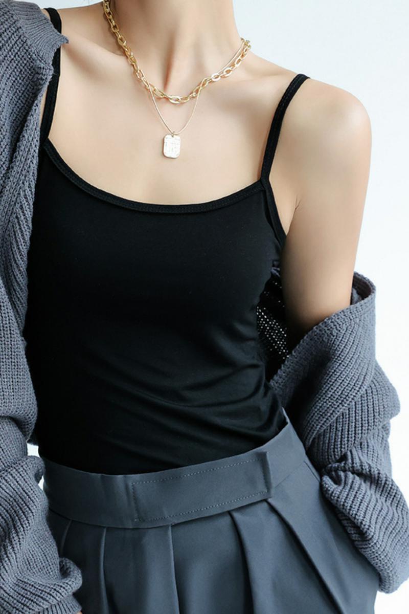 春夏季黑色纯欲风吊带小背心女修身显瘦纯色打底可外穿上衣，女装背心吊带，搜酷衣阁