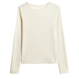 W秋冬圆领德绒磨毛打底衫女基础款休闲百搭t恤高级感螺纹内搭上衣，保暖内衣，搜酷衣阁