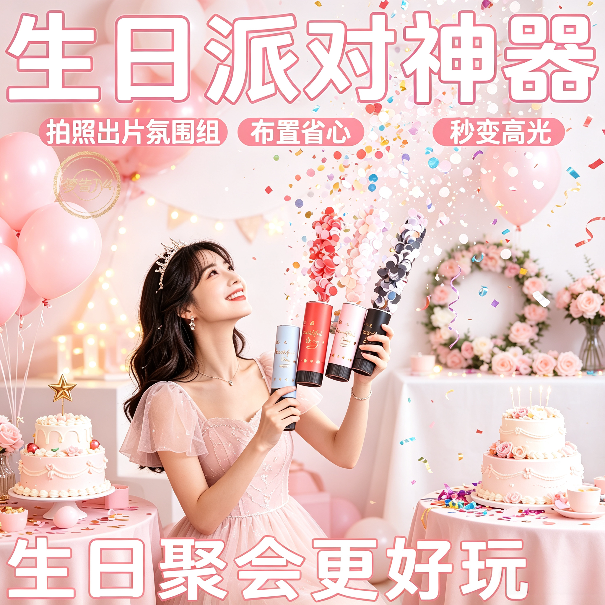 手拧礼炮酒吧KTV生日派对气氛道具直播间拍照结婚庆生手持礼花夜