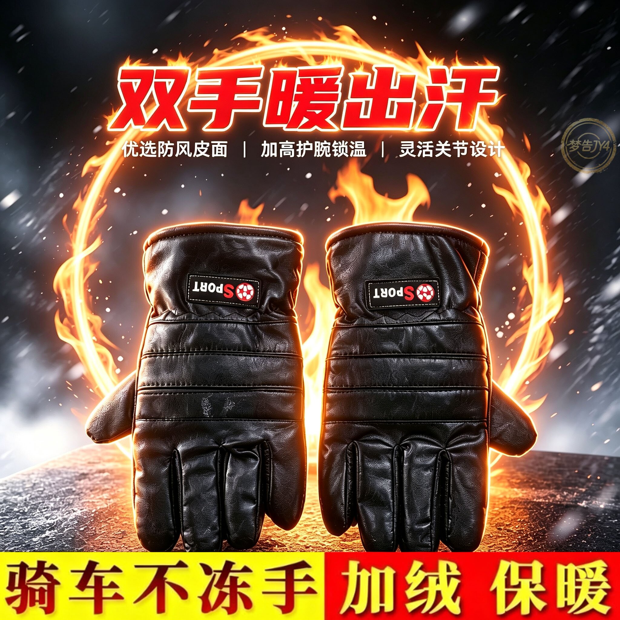 皮手套男士冬季骑行加绒加厚防风防水保暖触屏电动摩托车防寒加绒