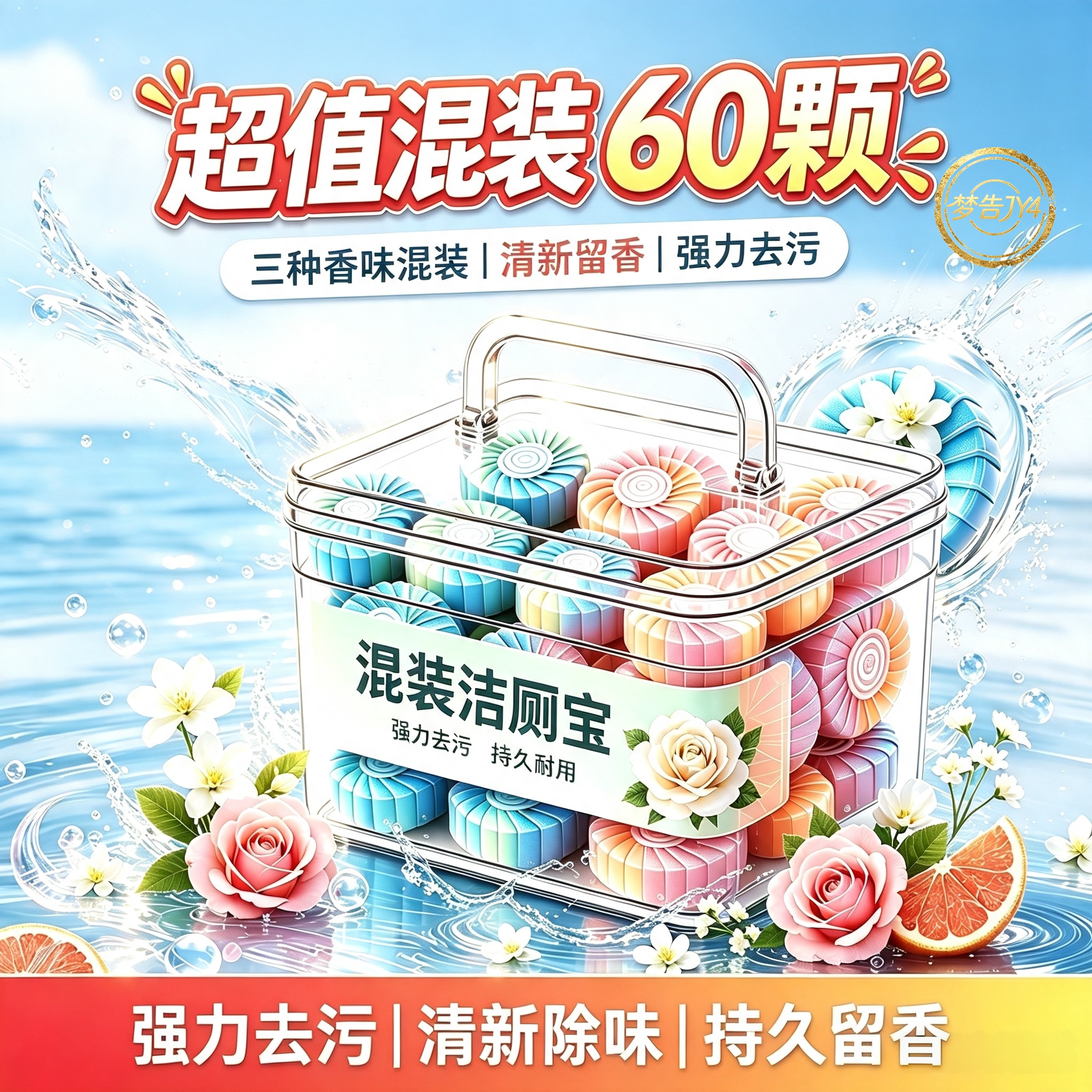 三种香味洁厕宝除臭去味留香马桶清洁剂栀子玫瑰西柚清洁剂蓝泡泡