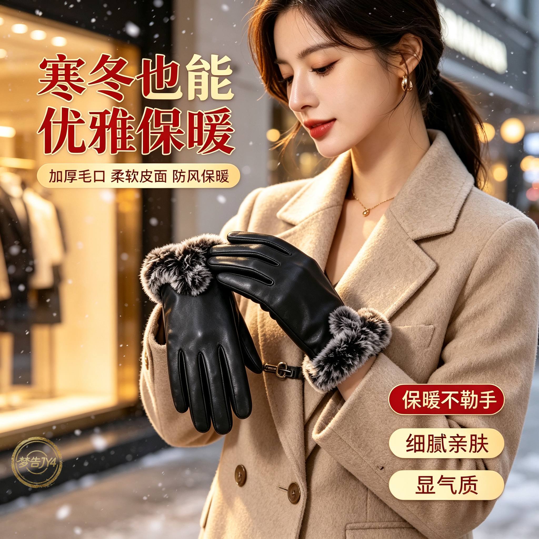 秋冬女士加绒触屏防风骑行手套
