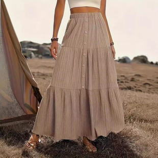 拼接松紧半身长裙Splicing elastic half length long skirt
