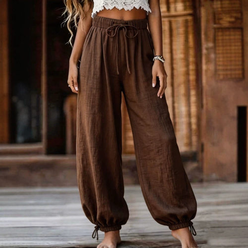 High waisted casual drawstring pantsforwomen高腰休闲抽绳长裤