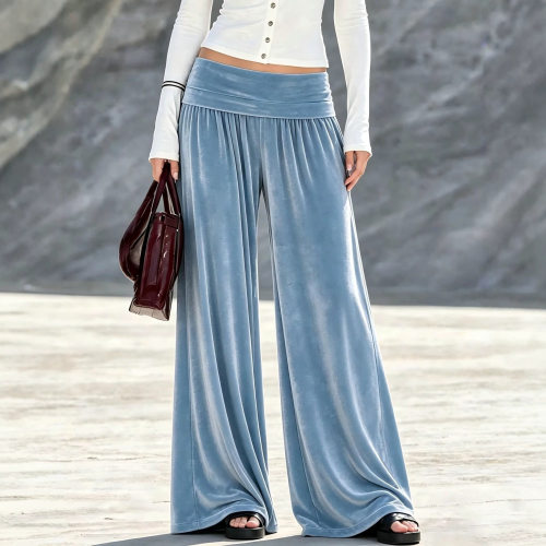 High waisted folded pleated wide leg pants高腰翻折褶皱阔腿裤