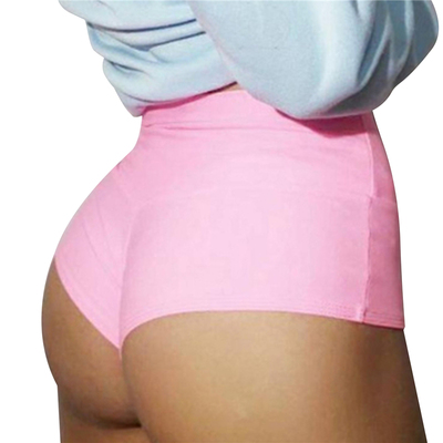 High waisted solid color stretch shorts女士高腰纯色弹力短裤