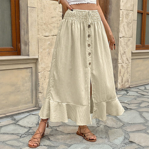 女士纽扣开叉半身长裙Women's button slit half lengthlongskirt