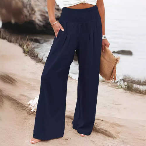 高腰拼接女士阔腿裤High waisted patchwork women'swidelegpants