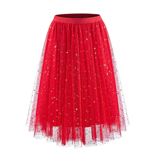 松紧拼接女士半身中裙Elastic splicing women'shalfbodymidskirt