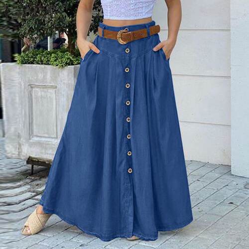 women's button high waist solid color pocket skirt纽扣纯色裙