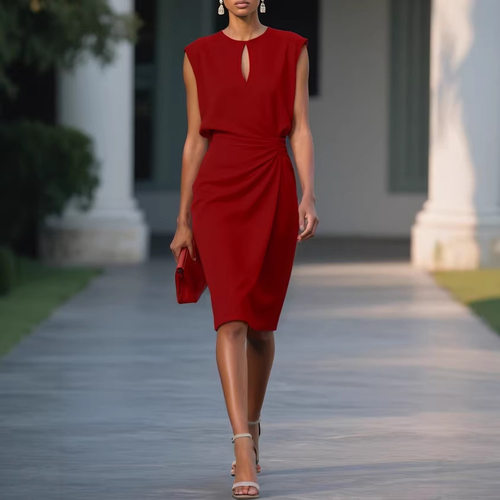 Round neck sleeveless waist cinched dress圆领无袖收腰连衣裙