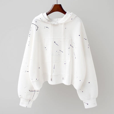 Hooded Long Sleeve Umbilical Sweater印花连帽长袖露脐短款卫衣