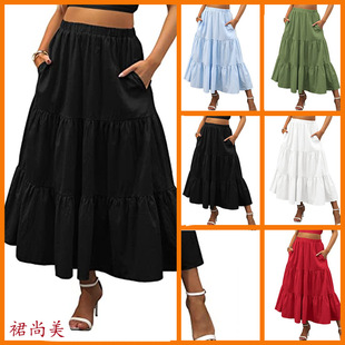 A-line elastic waist pocket long skirt 松紧腰口袋长款半身裙