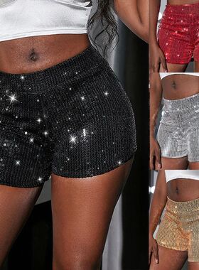 High waisted casual high stretch sequin shorts休闲亮片短裤女