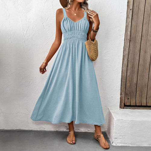 吊带休闲褶皱连衣裙女 Strap casual pleated dress for women