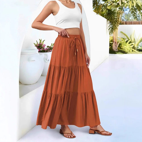 女士拼接休闲半身长裙Ladies' spliced casual half length skirt