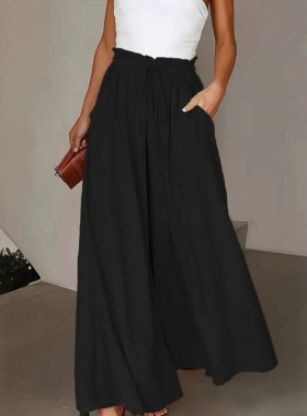 松紧高腰女士休闲长裤Elastic high waisted women's casualpants