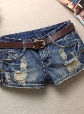 women all match ripped denim shorts 女开叉破洞百搭牛仔短裤