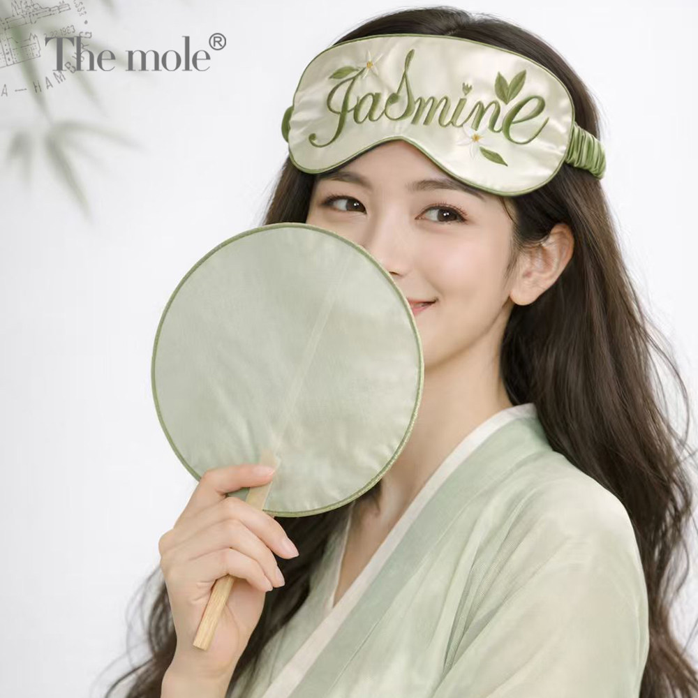 刺绣双面真丝眼罩茉莉花绣花头戴式100%加厚桑蚕丝睡眠遮光透气