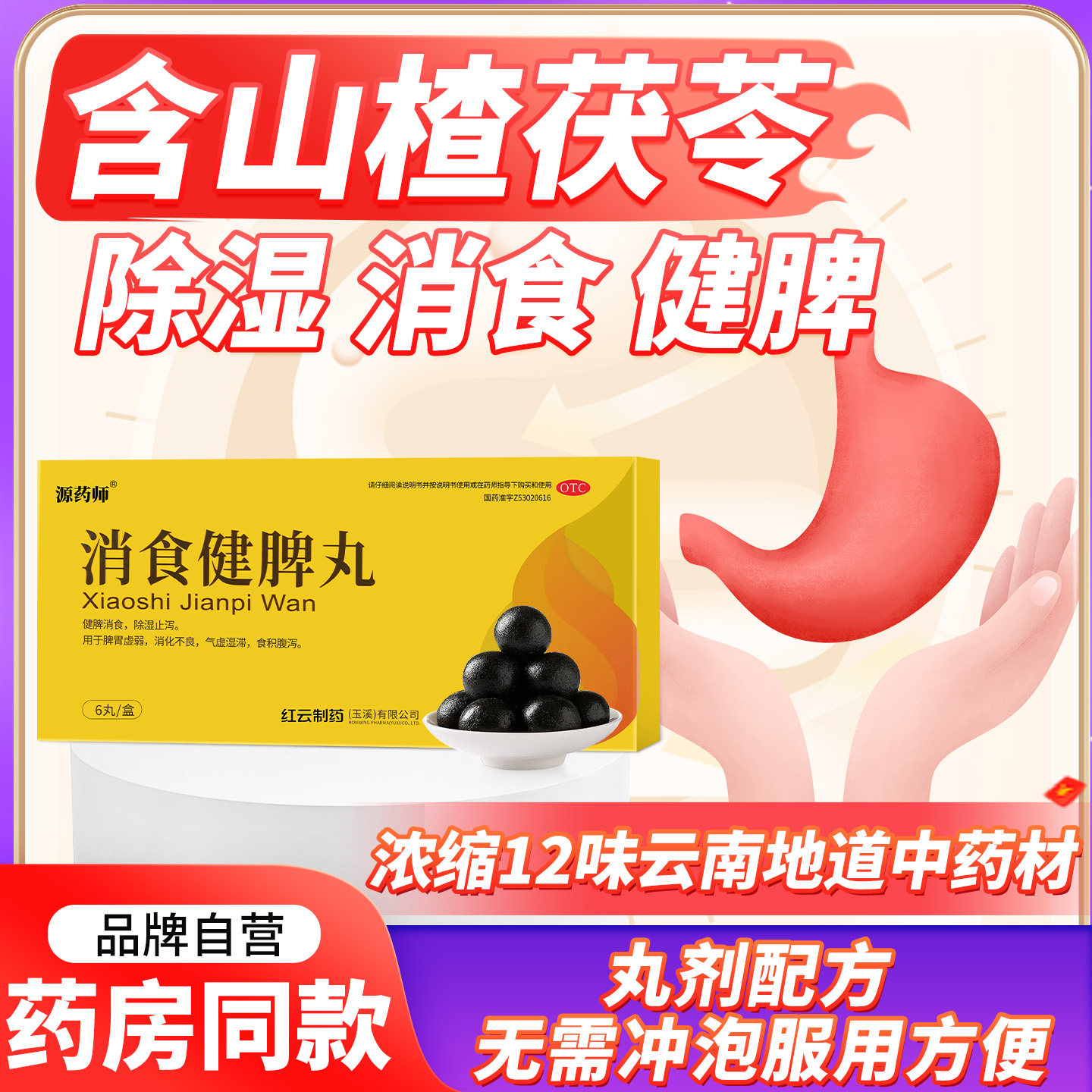 源药师消食健脾丸含山楂茯苓参苓白术12味地道中药除湿健脾开胃