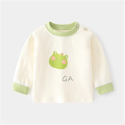婴儿纯棉秋衣男女童秋冬单件长袖上衣宝宝睡衣圆领肩扣打底衫