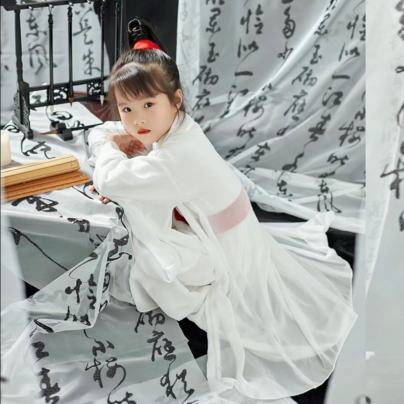 儿童日常汉服小女孩裙子古风男童六一演出服小书童衣服古装表演服