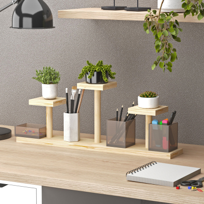 室内实木桌面小花架盆栽办公桌面文具收纳置物架多层飘窗碳化花架