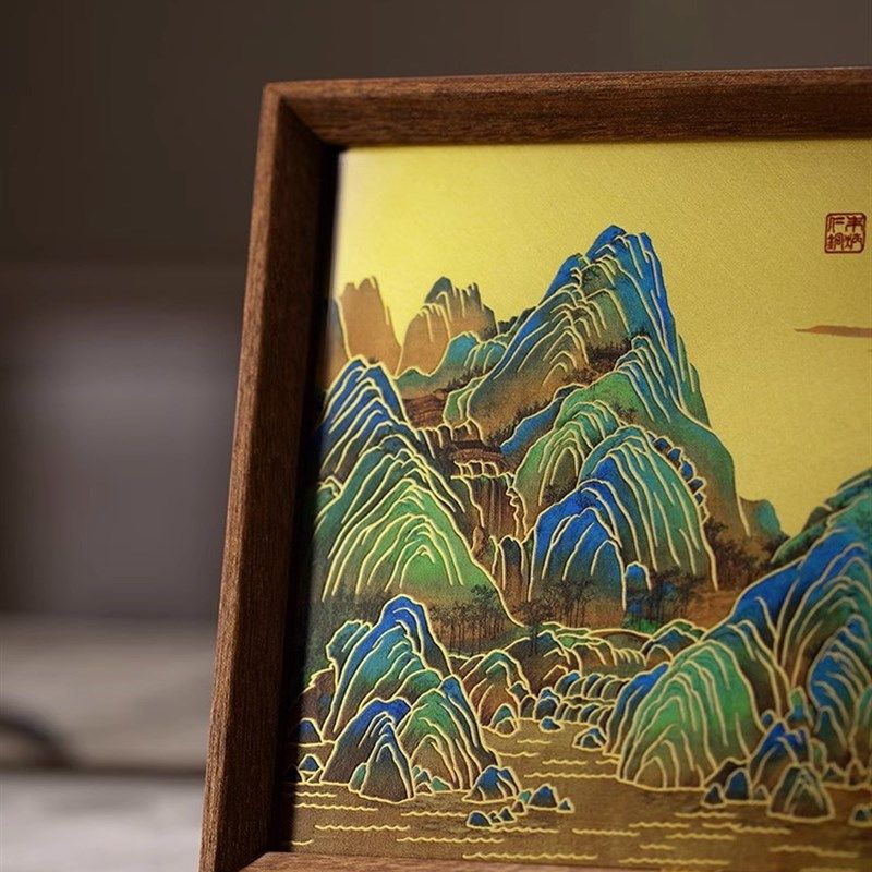 朱炳仁铜 《千里江山》桌屏 铜雕画书房办公室桌面装饰画送礼摆件