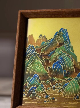 朱炳仁铜 《千里江山》桌屏 铜雕画书房办公室桌面装饰画送礼摆件