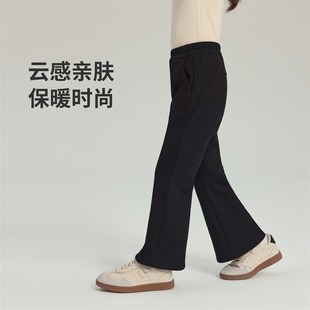 沫沫家童装冬装女童黑色裤子2024秋冬季新款儿童百搭加绒喇叭长裤