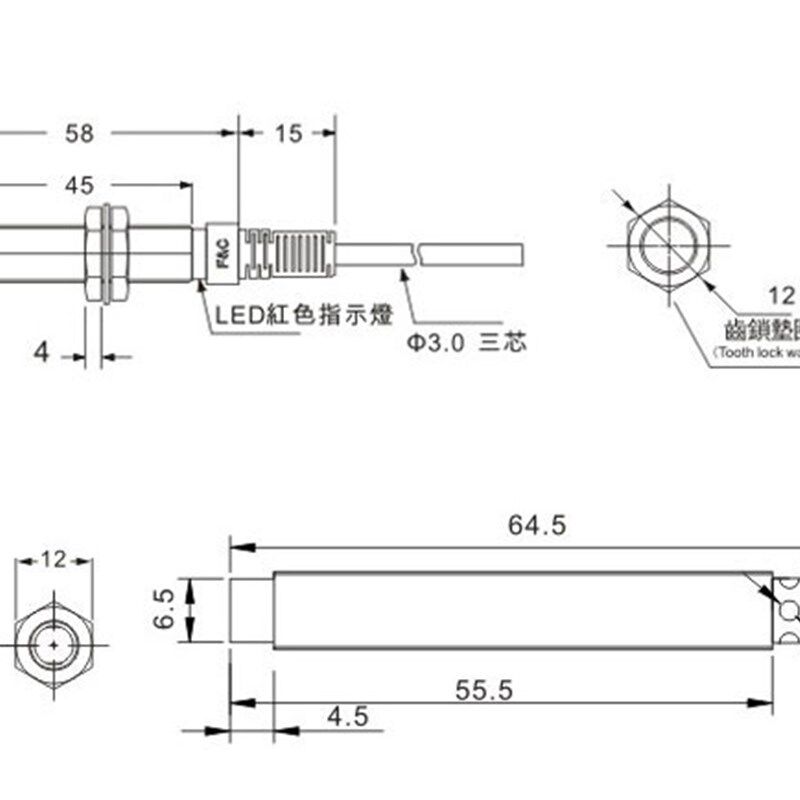 F&C嘉准M8金属接近开关F3C-08KN02-N/N2/P/P2 R2M三线24V NPN常开