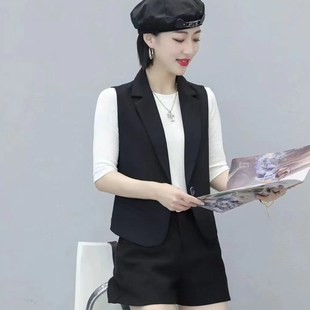 黑色西装马甲女外套二八月春装新款短款收腰修身显瘦外穿西服马夹