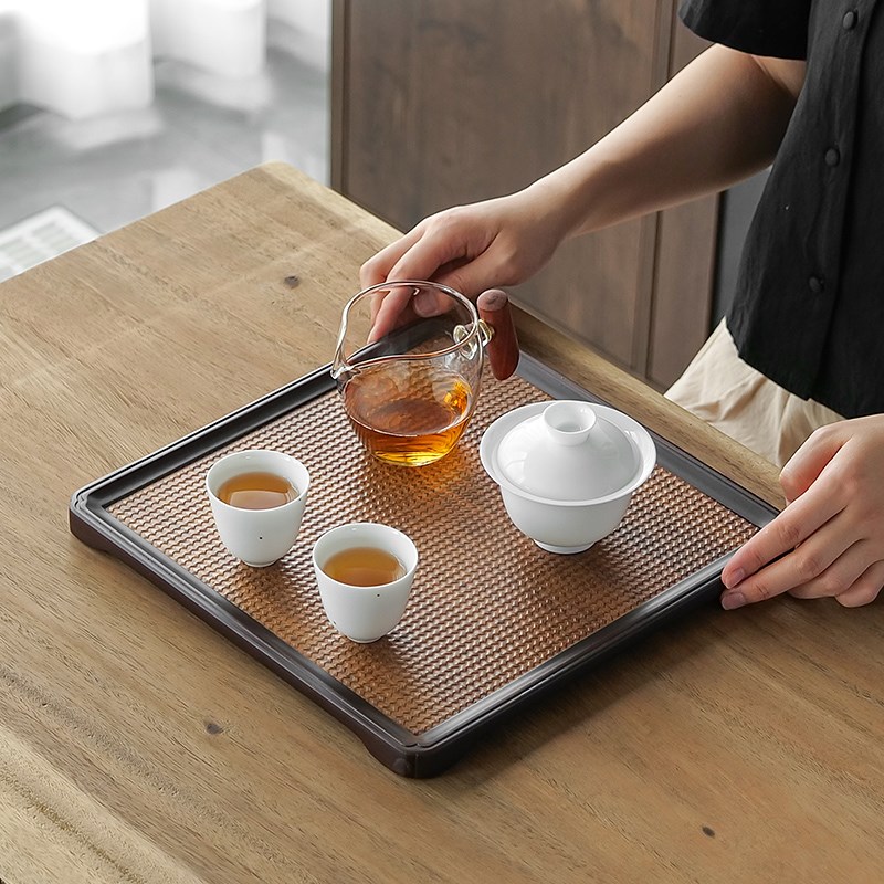 日式竹制席纹托盘简约茶盘壶承茶托创意大小号干泡台家用功夫茶具