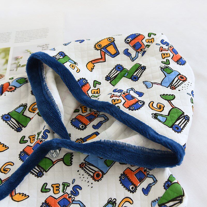 米筱米儿童秋冬纯棉空气层睡袍男童小童中大童全棉浴袍卡通家居袍