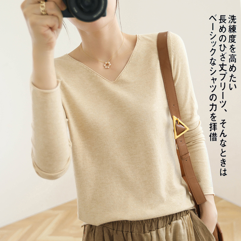 2021新款春秋内搭V领毛衣女薄款外穿宽松百搭针织衫大码打底上衣