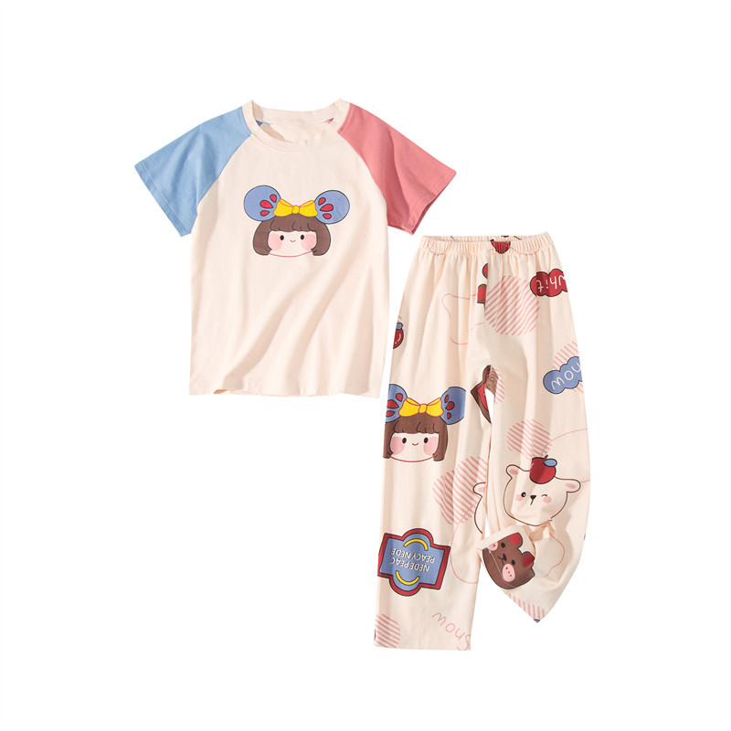 女童纯棉睡衣短袖长裤夏季薄款卡通可爱全棉套装儿童装宝宝家居服