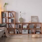 实木组合书架落地樱桃木客厅日式 格子柜橡木收纳柜置物架原木书柜