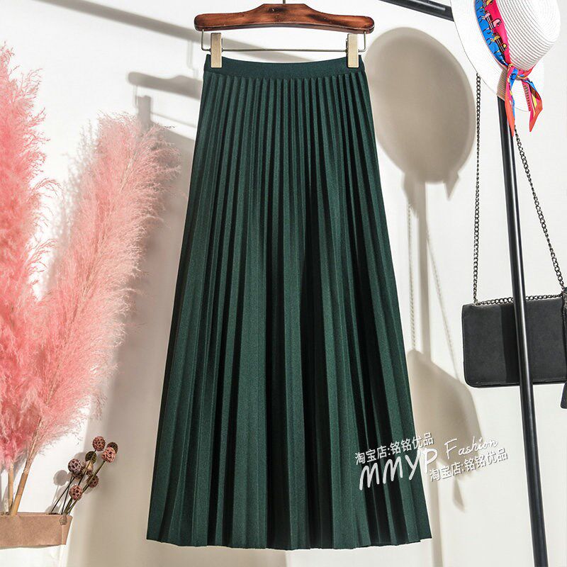 春秋灰色毛呢百褶裙半身裙女2024秋冬中长款冬裙a字裙子长裙加厚